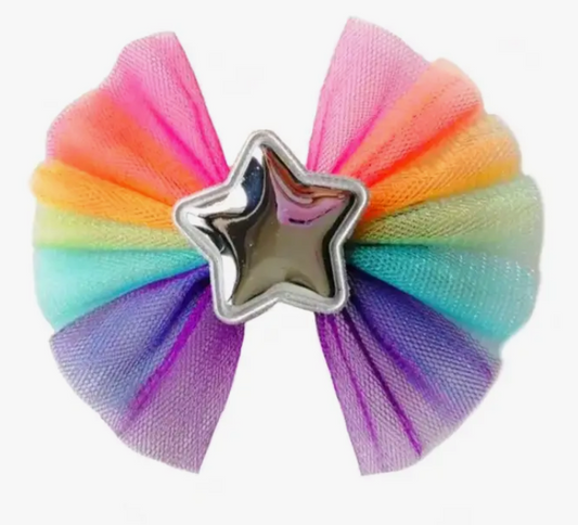 Rainbow Tulle Star Bow Clip