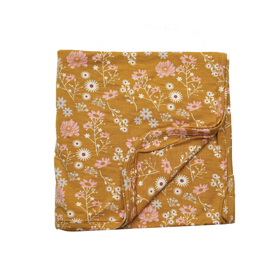 Mustard Floral Bamboo Blanket