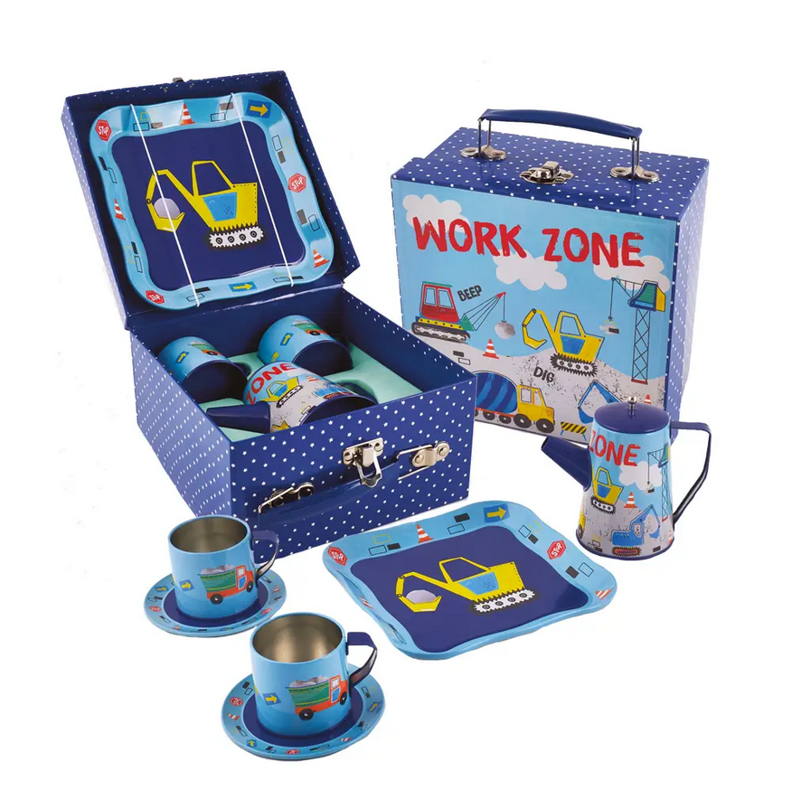 Construction Tin Coffee Set in Square Case
