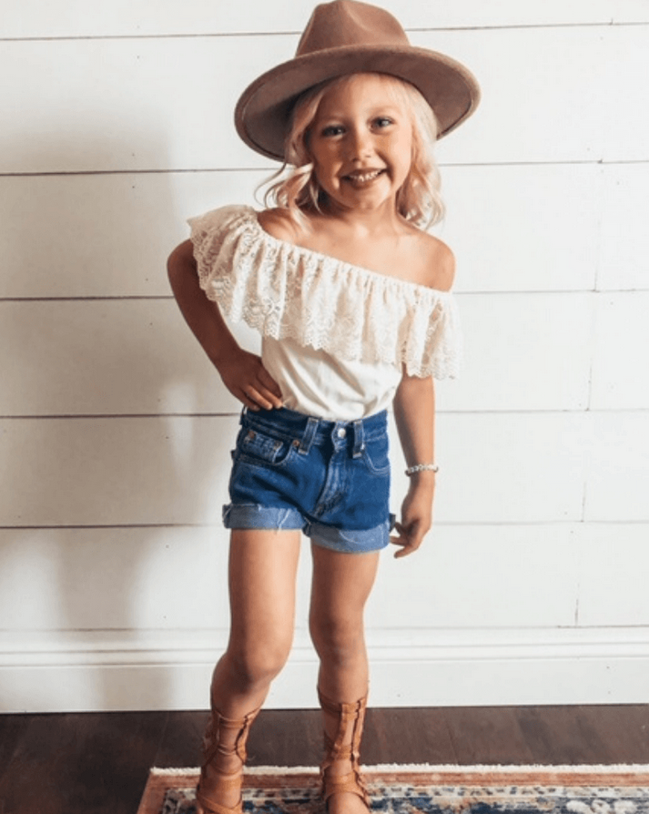 Kenzie Lace Flutter Sleeve Leo - Vanilla