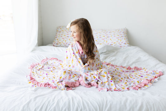 Ice Cream & Sprinkles Ruffled Toddler Blanket