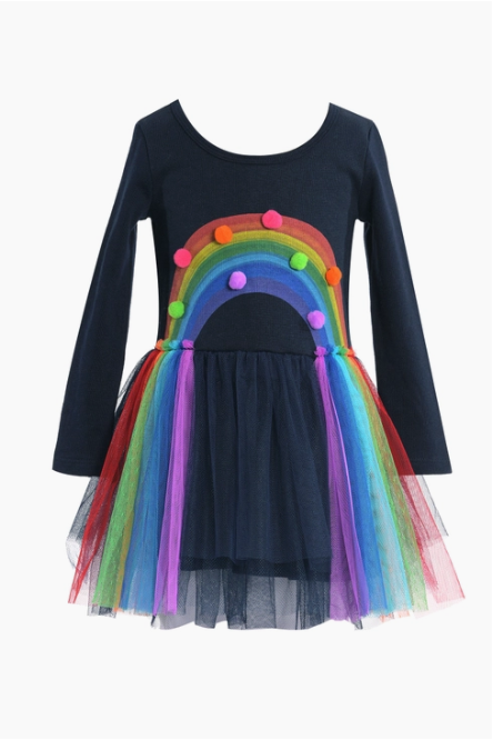 Long Sleeve Rainbow Print Tutu Dress