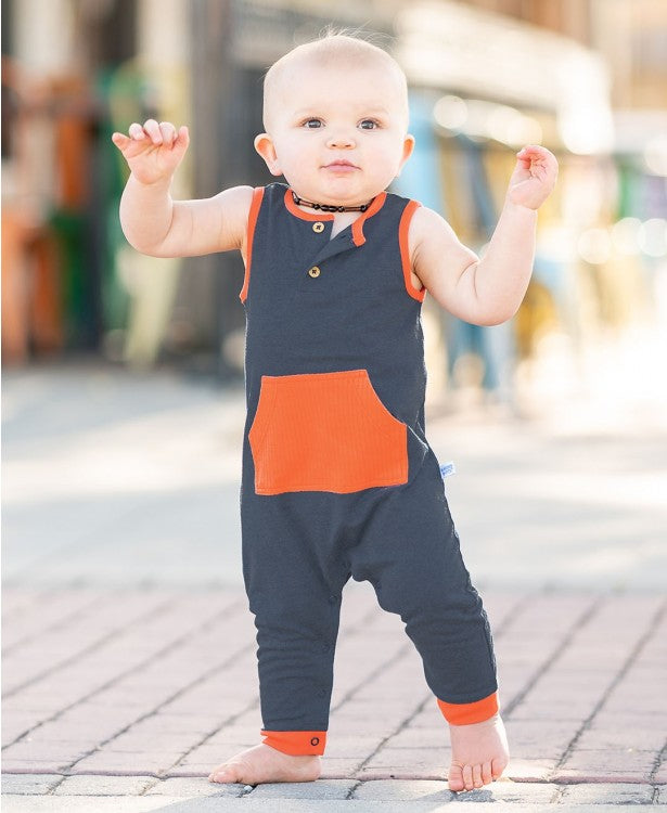 Heather Navy Pocket Romper