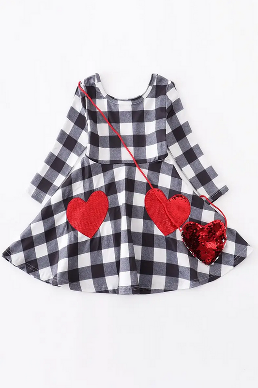 Black Plaid Heart Twirl Dress & Purse