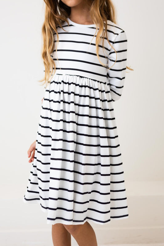 White Stripe Twirl Dress