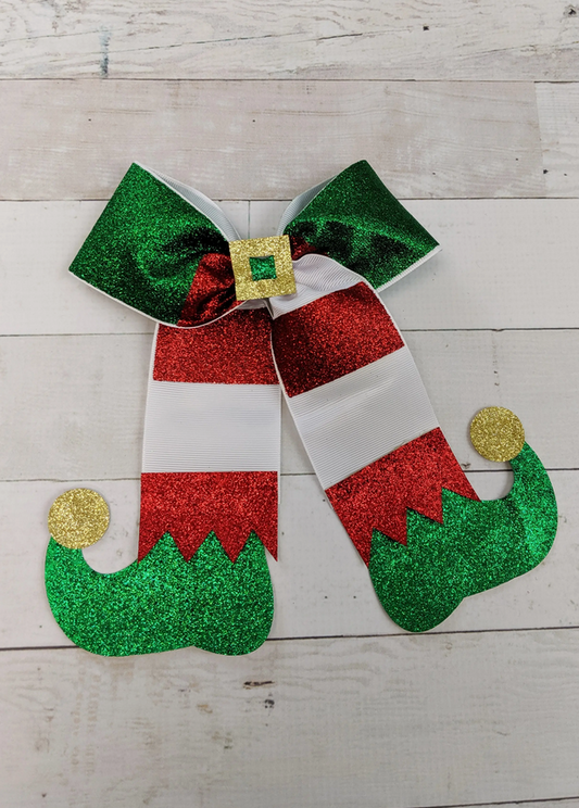 Santa's Helper Glitter Elf Cheer Bow