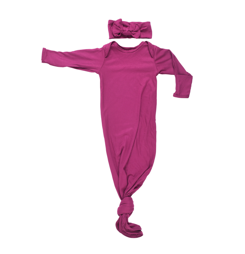 Magenta Ribbed Knotted Gown | Gown & Bow
