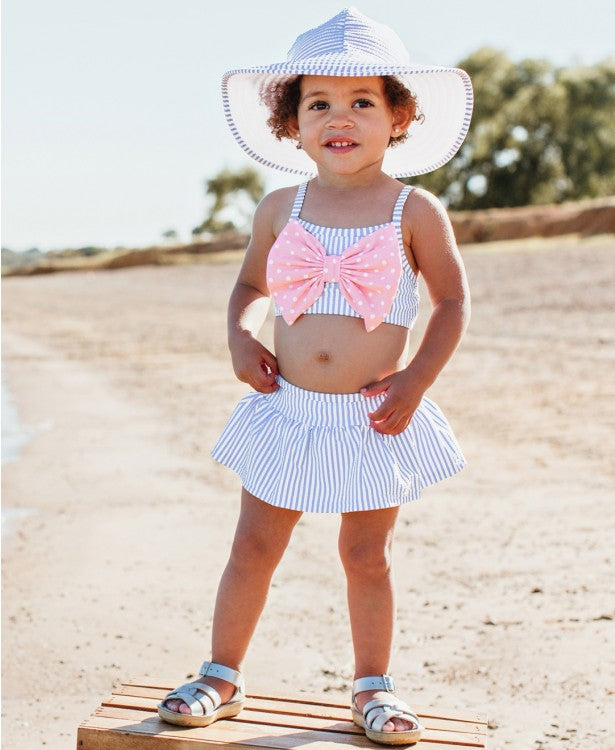 Periwinkle Blue Seersucker Bow Skirted Bikini