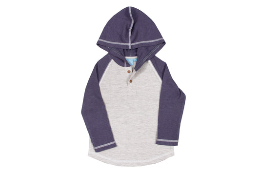 Raglan Textured Hooded Tee - Lake Blue