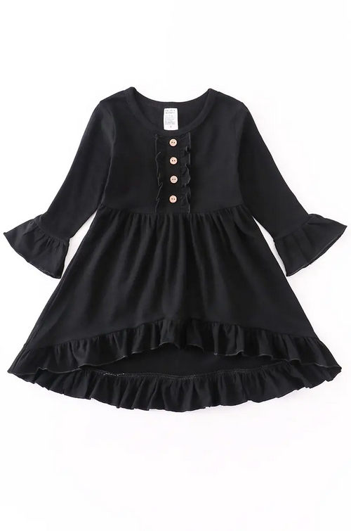 Black Ruffle Dress Button Accent