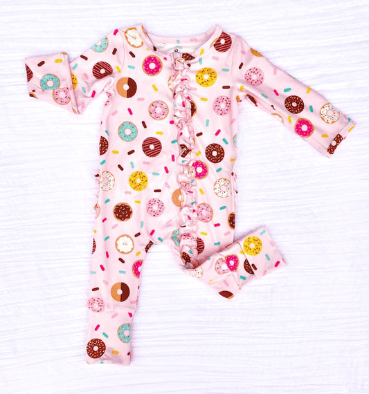 Donut Sprinkles Ruffle Bamboo Footless Baby Romper