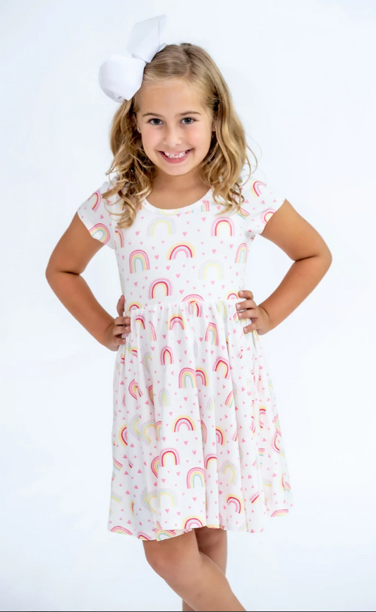 Love Pink Rainbow Girls Hugs Twirl Dress with Pockets