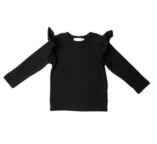 Black LS Ruffle Tee