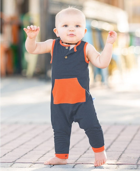 Heather Navy Pocket Romper
