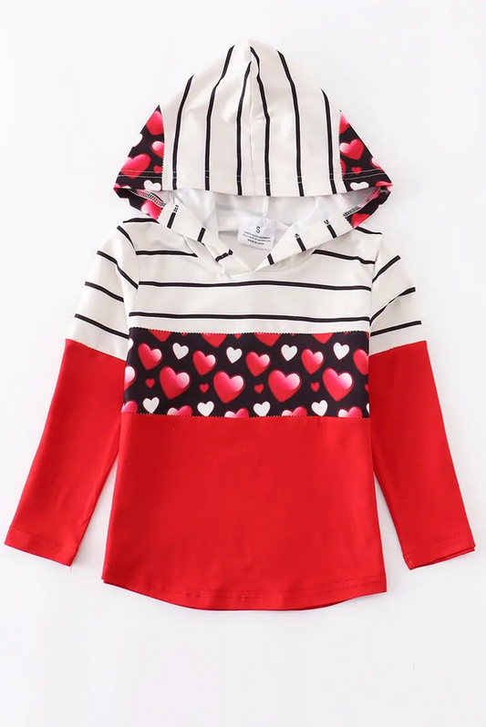 Red Stripe Heart Hooded Tee