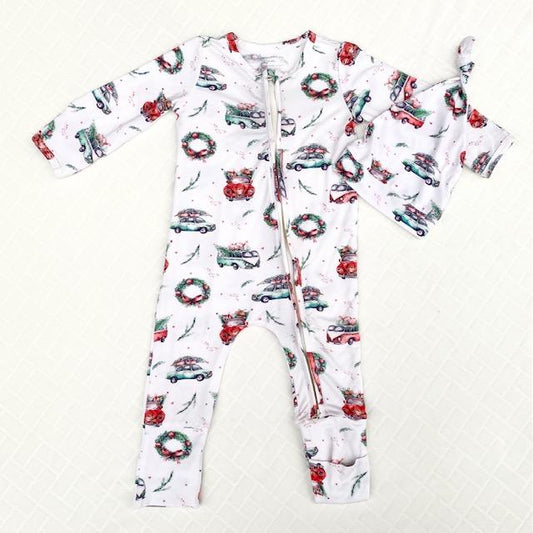 Vintage Holiday Cars - Cloud Soft Baby Zippy Romper