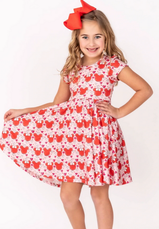 Mini Hearts Girls Hugs Twirl Dress with Pockets