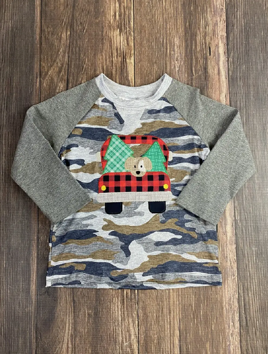 Grey Camo Christmas Truck & Puppy Tee